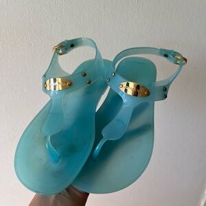 MICHAEL KORS - Women’s  Aqua Jelly Sandals with Gold Accents - 6